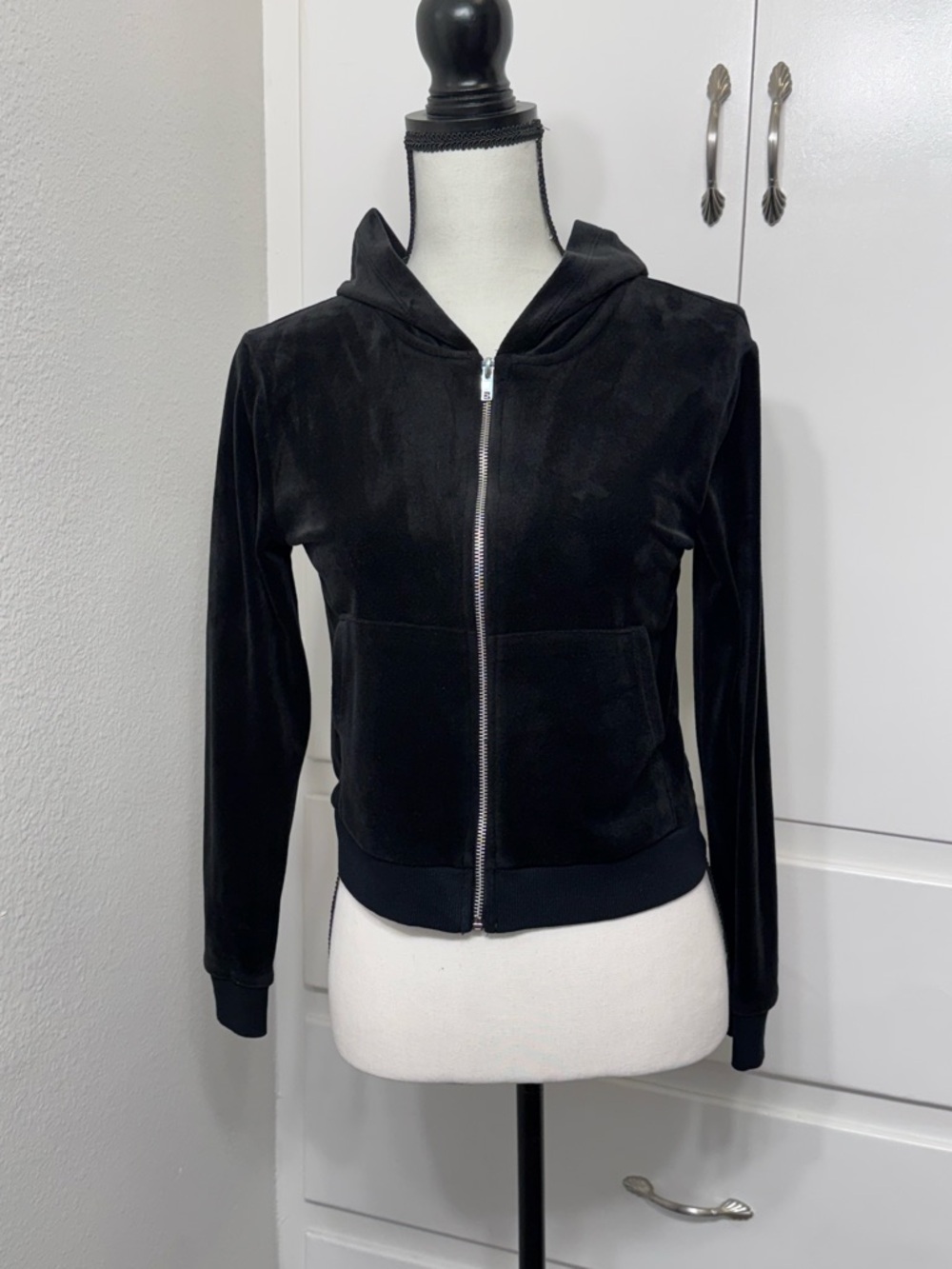 Art Class Black Velvet Zip-Up Hoodie Jacket